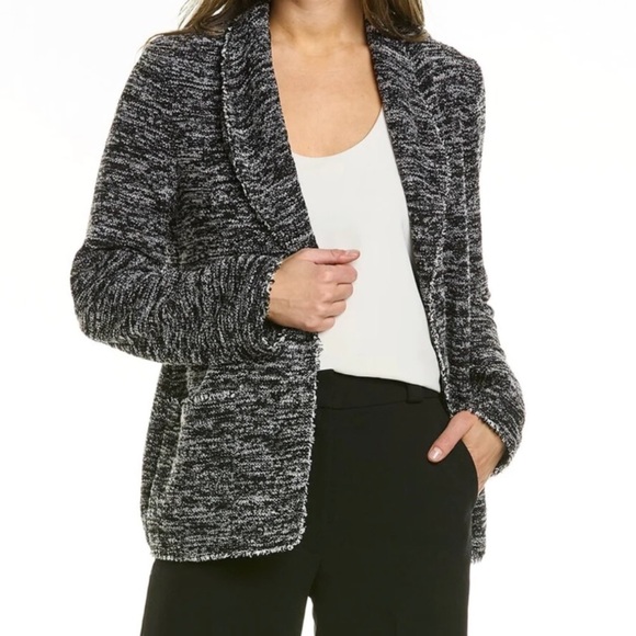 NWT Maxi Studio Shawl Collar Tweed Open Front Cardigan Sweater - Picture 3 of 7